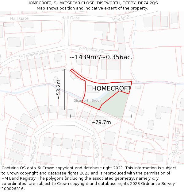 HOMECROFT, SHAKESPEAR CLOSE, DISEWORTH, DERBY, DE74 2QS: Plot and title map