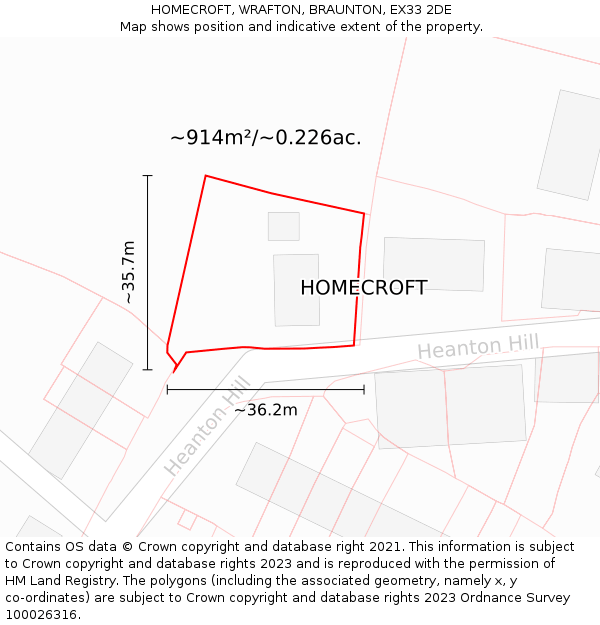 HOMECROFT, WRAFTON, BRAUNTON, EX33 2DE: Plot and title map