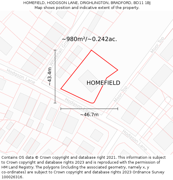HOMEFIELD, HODGSON LANE, DRIGHLINGTON, BRADFORD, BD11 1BJ: Plot and title map