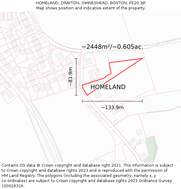 HOMELAND, DRAYTON, SWINESHEAD, BOSTON, PE20 3JP: Plot and title map