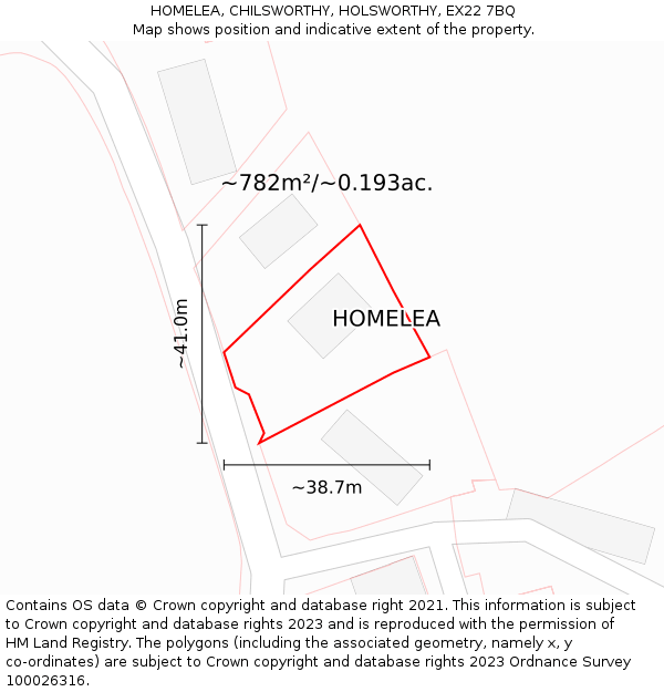 HOMELEA, CHILSWORTHY, HOLSWORTHY, EX22 7BQ: Plot and title map