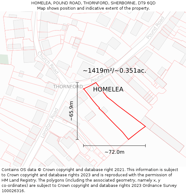 HOMELEA, POUND ROAD, THORNFORD, SHERBORNE, DT9 6QD: Plot and title map