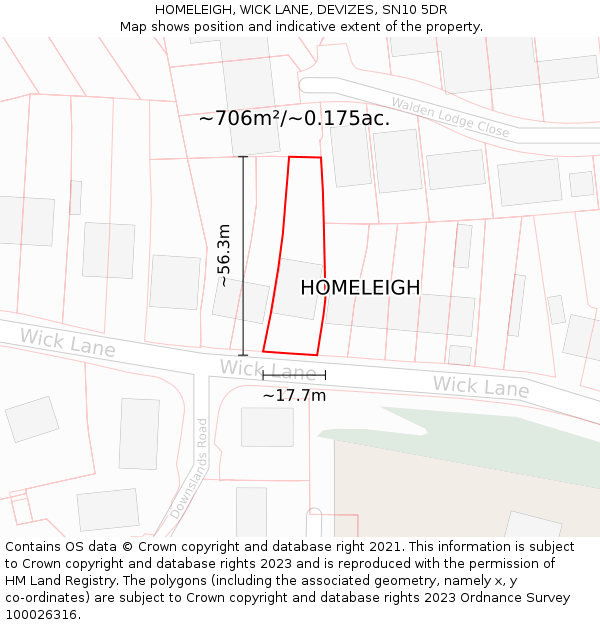 HOMELEIGH, WICK LANE, DEVIZES, SN10 5DR: Plot and title map