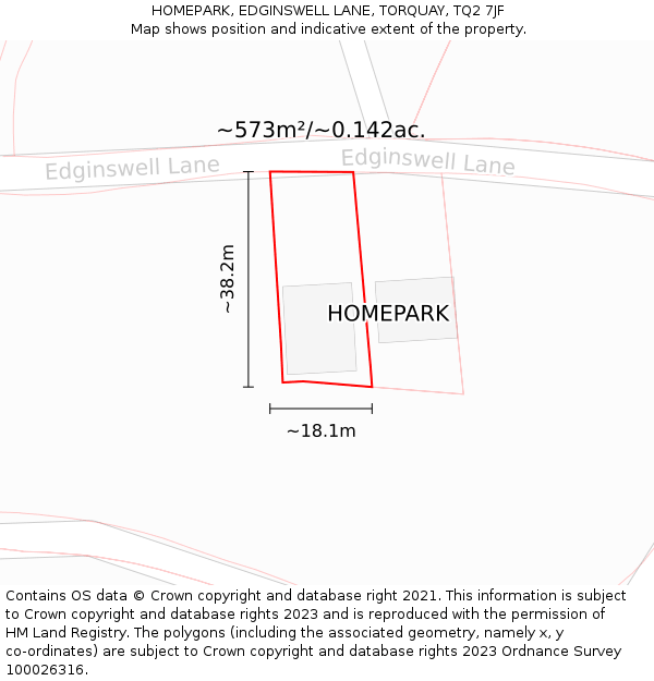 HOMEPARK, EDGINSWELL LANE, TORQUAY, TQ2 7JF: Plot and title map
