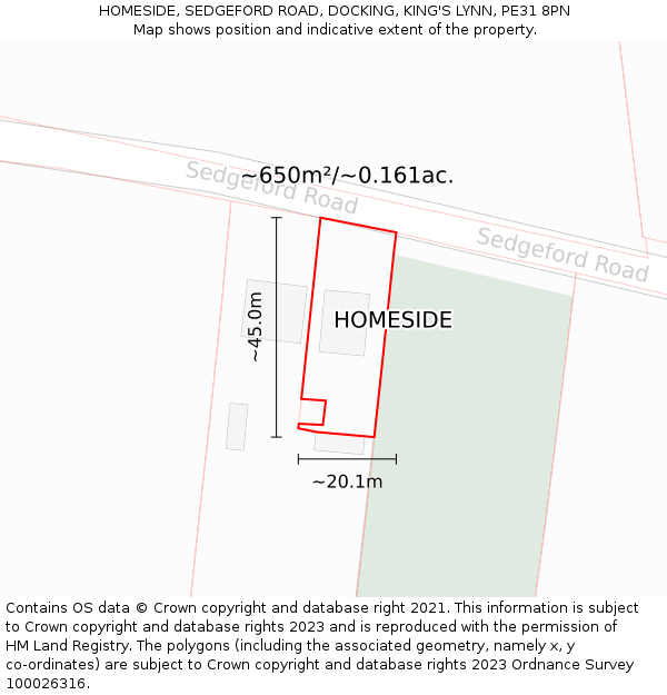HOMESIDE, SEDGEFORD ROAD, DOCKING, KING'S LYNN, PE31 8PN: Plot and title map
