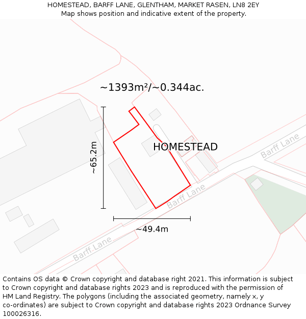 HOMESTEAD, BARFF LANE, GLENTHAM, MARKET RASEN, LN8 2EY: Plot and title map