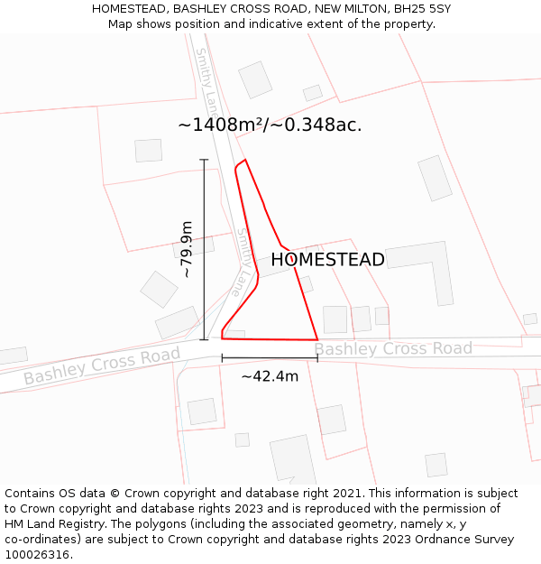HOMESTEAD, BASHLEY CROSS ROAD, NEW MILTON, BH25 5SY: Plot and title map