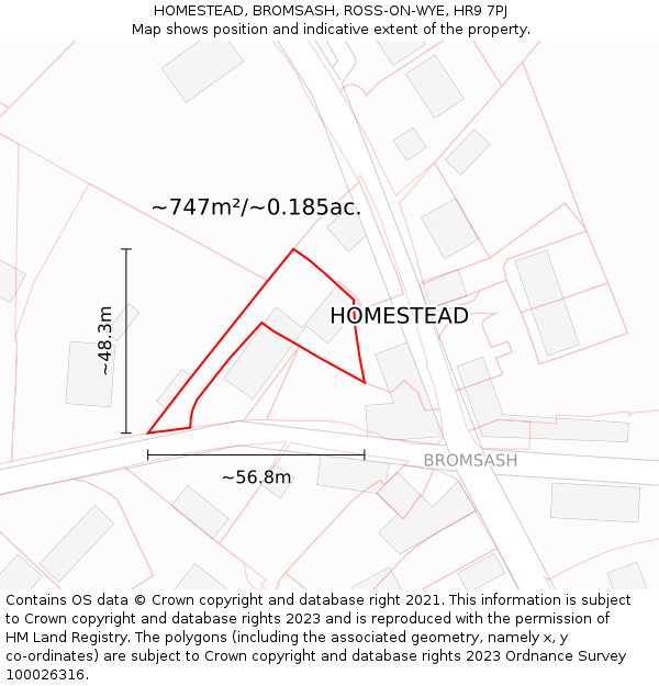 HOMESTEAD, BROMSASH, ROSS-ON-WYE, HR9 7PJ: Plot and title map