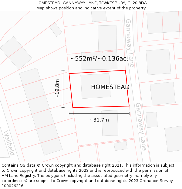 HOMESTEAD, GANNAWAY LANE, TEWKESBURY, GL20 8DA: Plot and title map