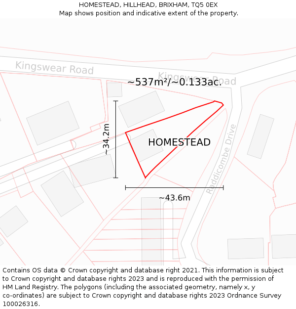 HOMESTEAD, HILLHEAD, BRIXHAM, TQ5 0EX: Plot and title map