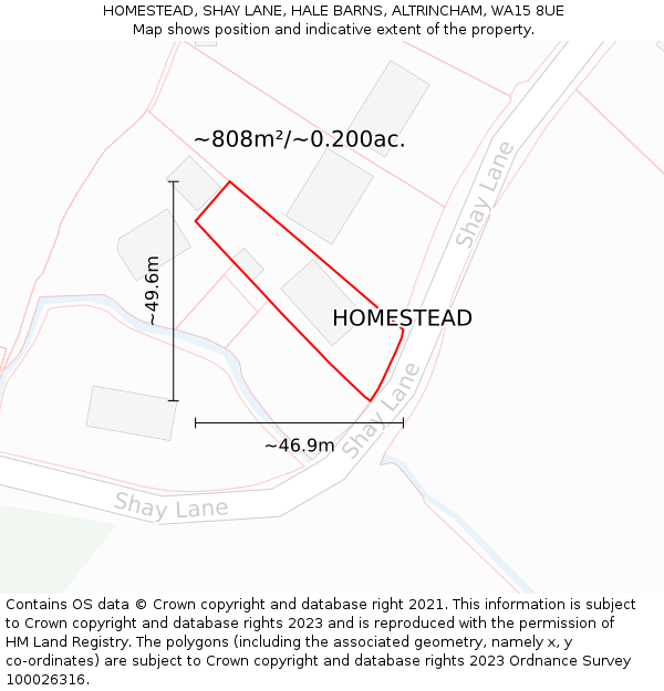 HOMESTEAD, SHAY LANE, HALE BARNS, ALTRINCHAM, WA15 8UE: Plot and title map