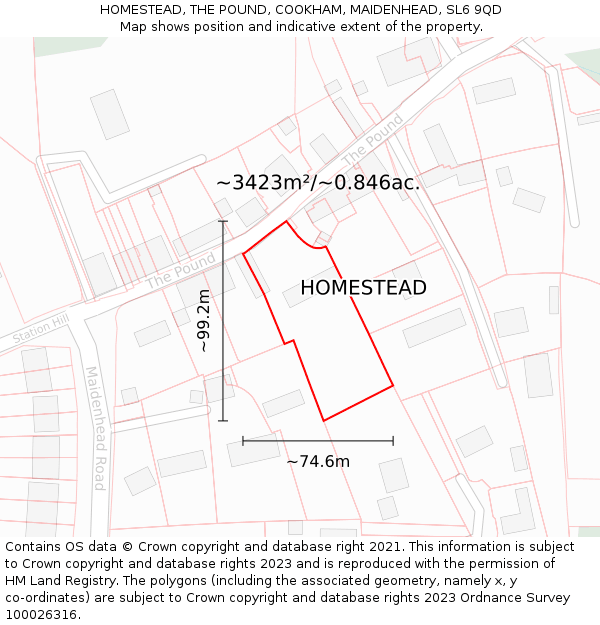 HOMESTEAD, THE POUND, COOKHAM, MAIDENHEAD, SL6 9QD: Plot and title map