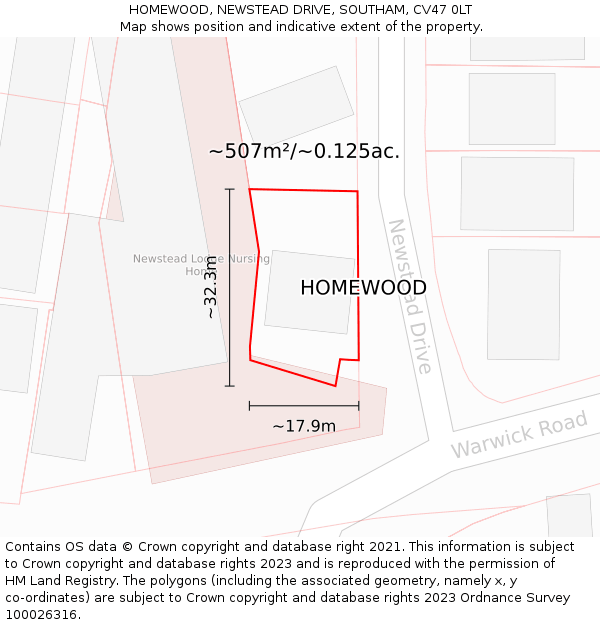 HOMEWOOD, NEWSTEAD DRIVE, SOUTHAM, CV47 0LT: Plot and title map