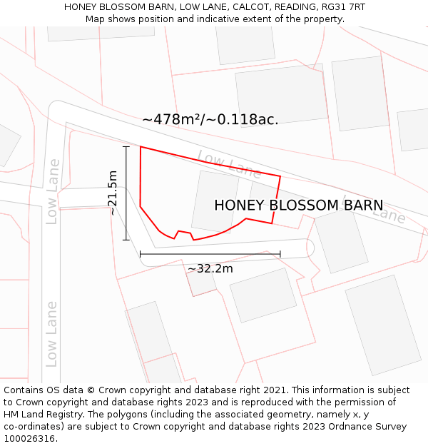 HONEY BLOSSOM BARN, LOW LANE, CALCOT, READING, RG31 7RT: Plot and title map