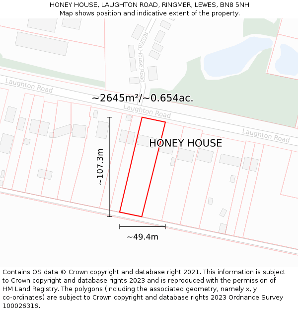 HONEY HOUSE, LAUGHTON ROAD, RINGMER, LEWES, BN8 5NH: Plot and title map