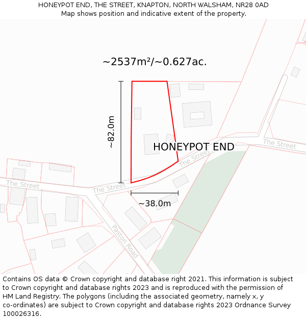 HONEYPOT END, THE STREET, KNAPTON, NORTH WALSHAM, NR28 0AD: Plot and title map