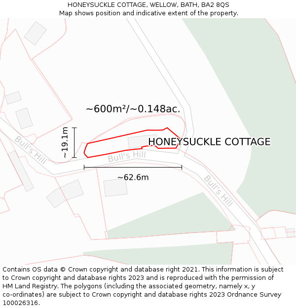 HONEYSUCKLE COTTAGE, WELLOW, BATH, BA2 8QS: Plot and title map