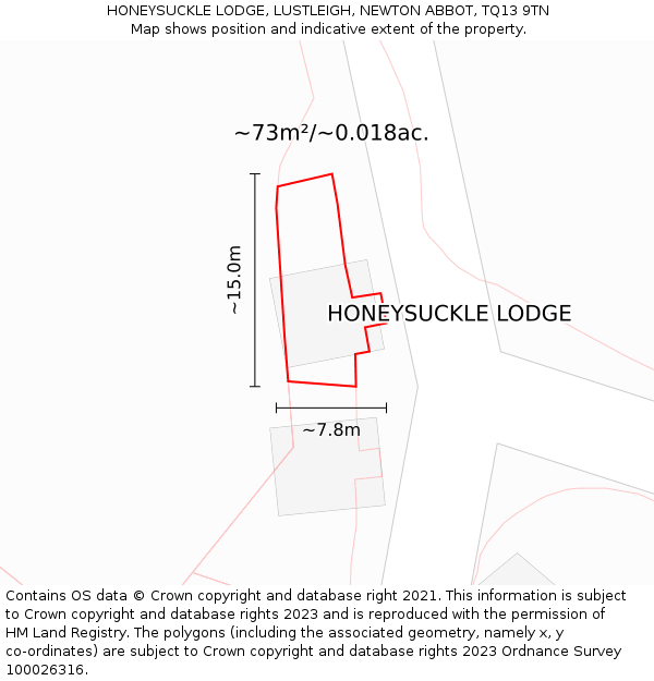 HONEYSUCKLE LODGE, LUSTLEIGH, NEWTON ABBOT, TQ13 9TN: Plot and title map