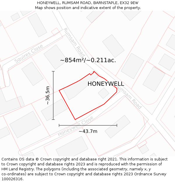 HONEYWELL, RUMSAM ROAD, BARNSTAPLE, EX32 9EW: Plot and title map