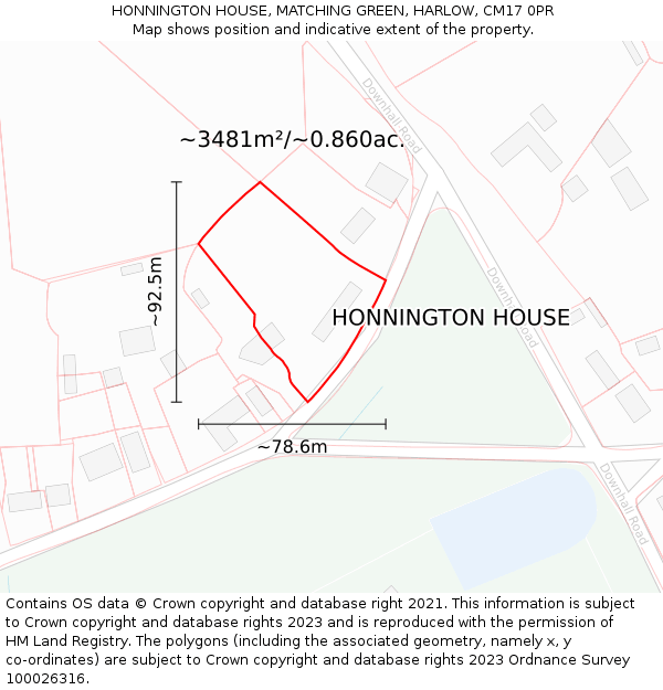 HONNINGTON HOUSE, MATCHING GREEN, HARLOW, CM17 0PR: Plot and title map