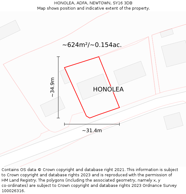 HONOLEA, ADFA, NEWTOWN, SY16 3DB: Plot and title map