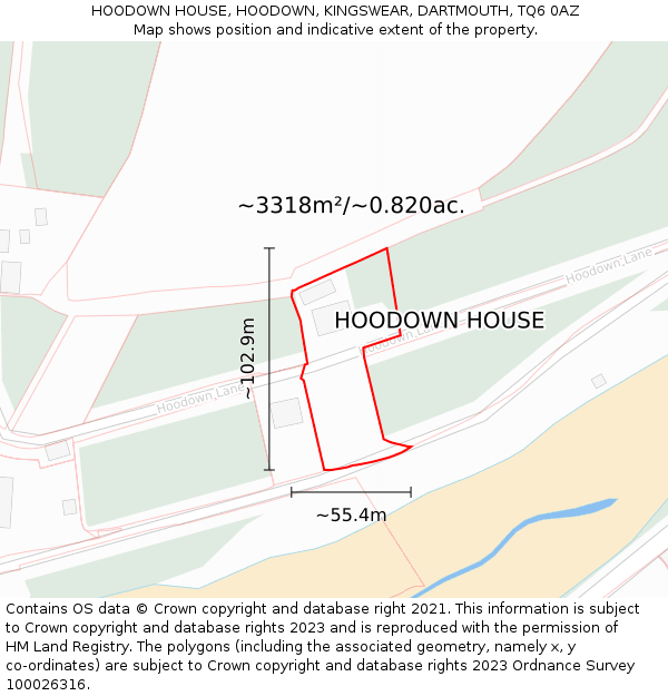 HOODOWN HOUSE, HOODOWN, KINGSWEAR, DARTMOUTH, TQ6 0AZ: Plot and title map