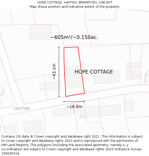 HOPE COTTAGE, HAYTON, BRAMPTON, CA8 9HT: Plot and title map
