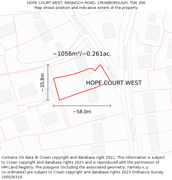 HOPE COURT WEST, RANNOCH ROAD, CROWBOROUGH, TN6 1RA: Plot and title map