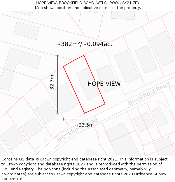 HOPE VIEW, BROOKFIELD ROAD, WELSHPOOL, SY21 7PY: Plot and title map