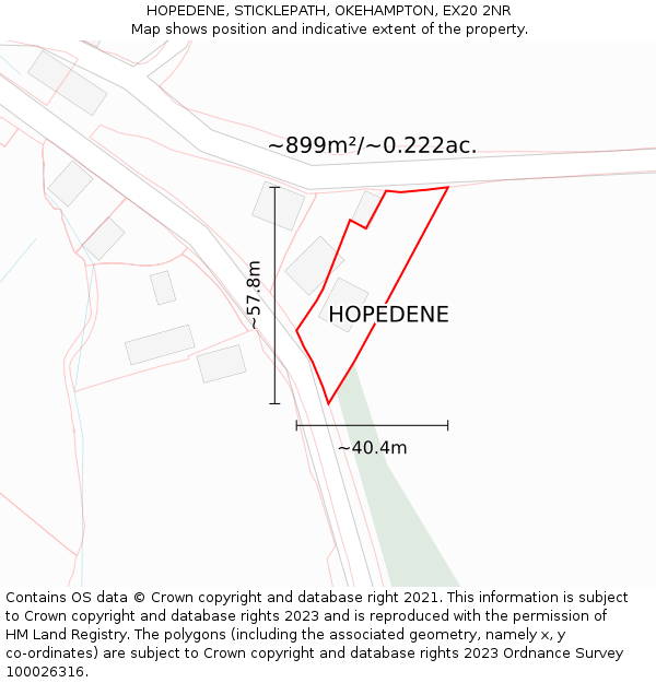 HOPEDENE, STICKLEPATH, OKEHAMPTON, EX20 2NR: Plot and title map