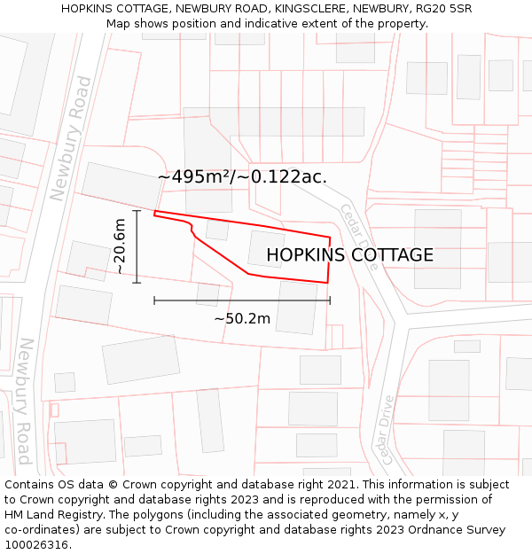 HOPKINS COTTAGE, NEWBURY ROAD, KINGSCLERE, NEWBURY, RG20 5SR: Plot and title map