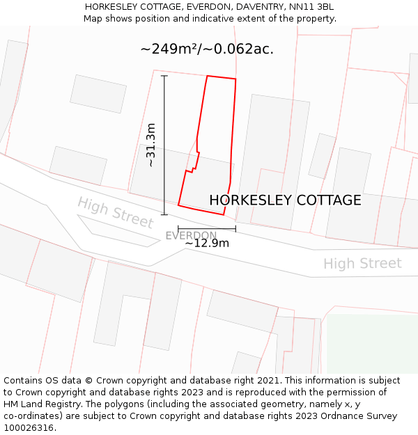 HORKESLEY COTTAGE, EVERDON, DAVENTRY, NN11 3BL: Plot and title map