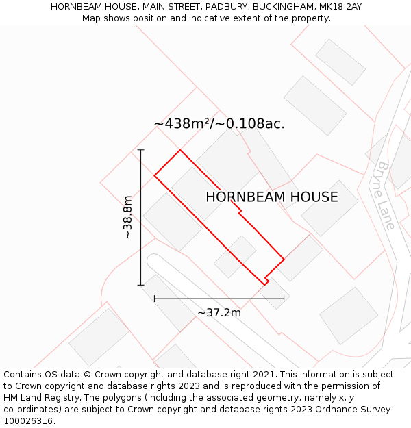 HORNBEAM HOUSE, MAIN STREET, PADBURY, BUCKINGHAM, MK18 2AY: Plot and title map