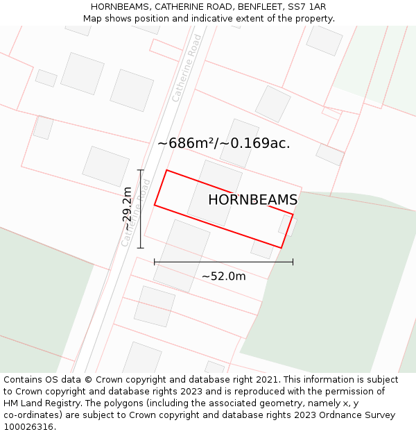 HORNBEAMS, CATHERINE ROAD, BENFLEET, SS7 1AR: Plot and title map