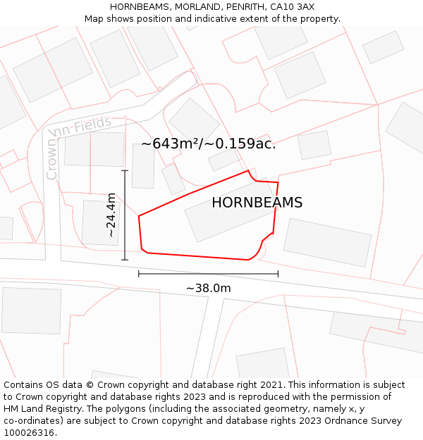HORNBEAMS, MORLAND, PENRITH, CA10 3AX: Plot and title map