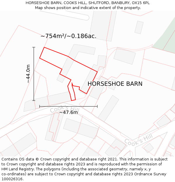HORSESHOE BARN, COOKS HILL, SHUTFORD, BANBURY, OX15 6PL: Plot and title map