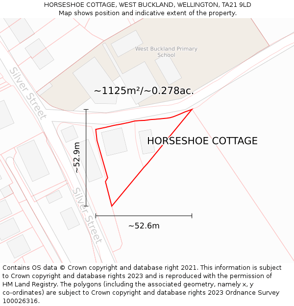 HORSESHOE COTTAGE, WEST BUCKLAND, WELLINGTON, TA21 9LD: Plot and title map