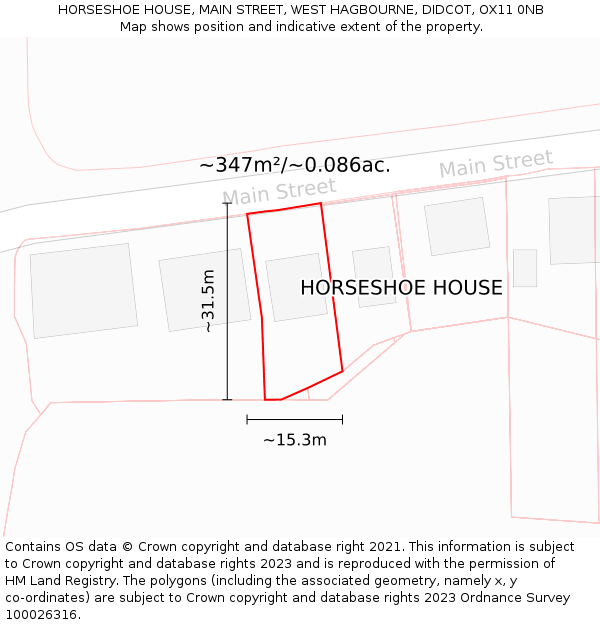 HORSESHOE HOUSE, MAIN STREET, WEST HAGBOURNE, DIDCOT, OX11 0NB: Plot and title map