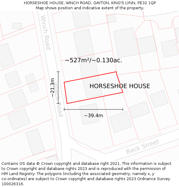 HORSESHOE HOUSE, WINCH ROAD, GAYTON, KING'S LYNN, PE32 1QP: Plot and title map