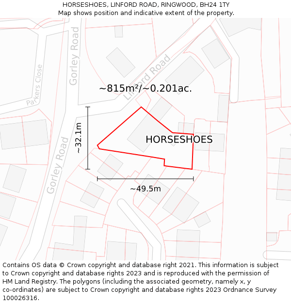 HORSESHOES, LINFORD ROAD, RINGWOOD, BH24 1TY: Plot and title map