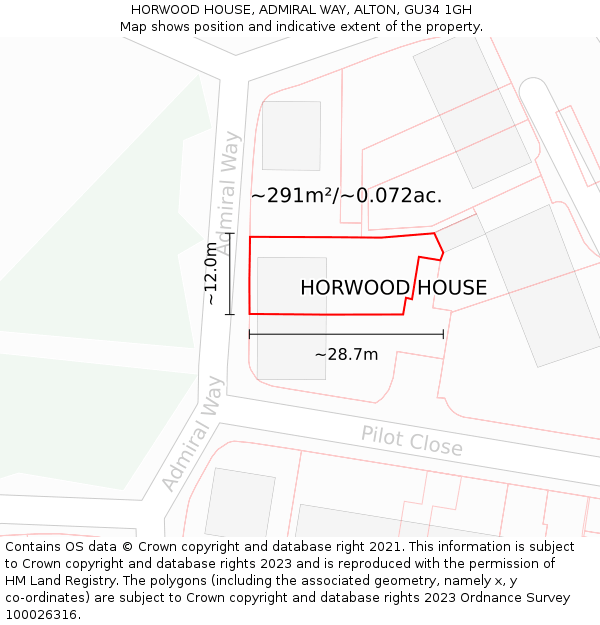 HORWOOD HOUSE, ADMIRAL WAY, ALTON, GU34 1GH: Plot and title map