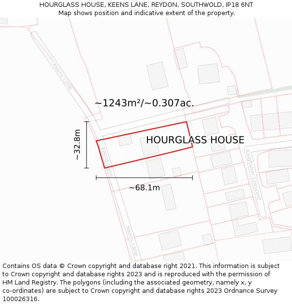 HOURGLASS HOUSE, KEENS LANE, REYDON, SOUTHWOLD, IP18 6NT: Plot and title map