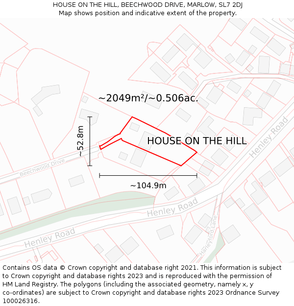 HOUSE ON THE HILL, BEECHWOOD DRIVE, MARLOW, SL7 2DJ: Plot and title map