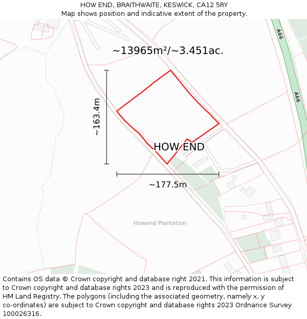 HOW END, BRAITHWAITE, KESWICK, CA12 5RY: Plot and title map