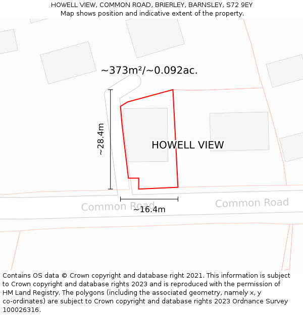 HOWELL VIEW, COMMON ROAD, BRIERLEY, BARNSLEY, S72 9EY: Plot and title map