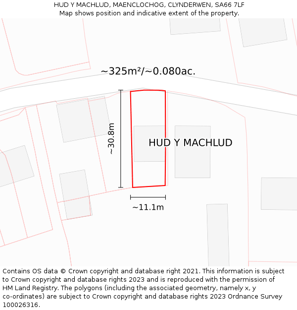 HUD Y MACHLUD, MAENCLOCHOG, CLYNDERWEN, SA66 7LF: Plot and title map