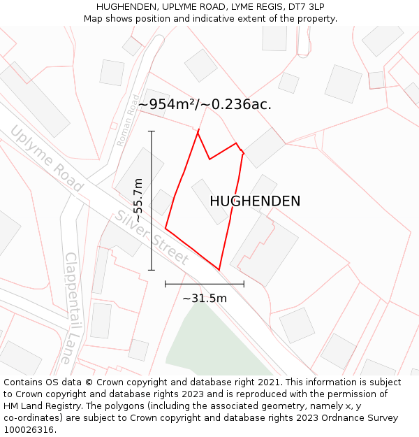 HUGHENDEN, UPLYME ROAD, LYME REGIS, DT7 3LP: Plot and title map