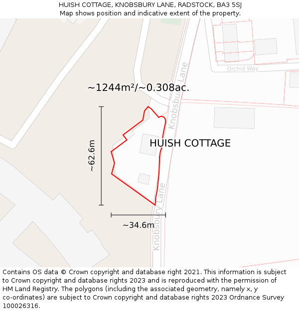 HUISH COTTAGE, KNOBSBURY LANE, RADSTOCK, BA3 5SJ: Plot and title map