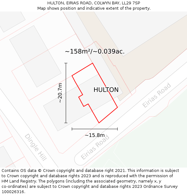 HULTON, EIRIAS ROAD, COLWYN BAY, LL29 7SP: Plot and title map