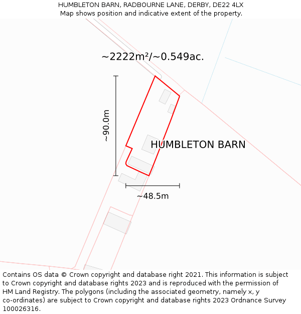 HUMBLETON BARN, RADBOURNE LANE, DERBY, DE22 4LX: Plot and title map